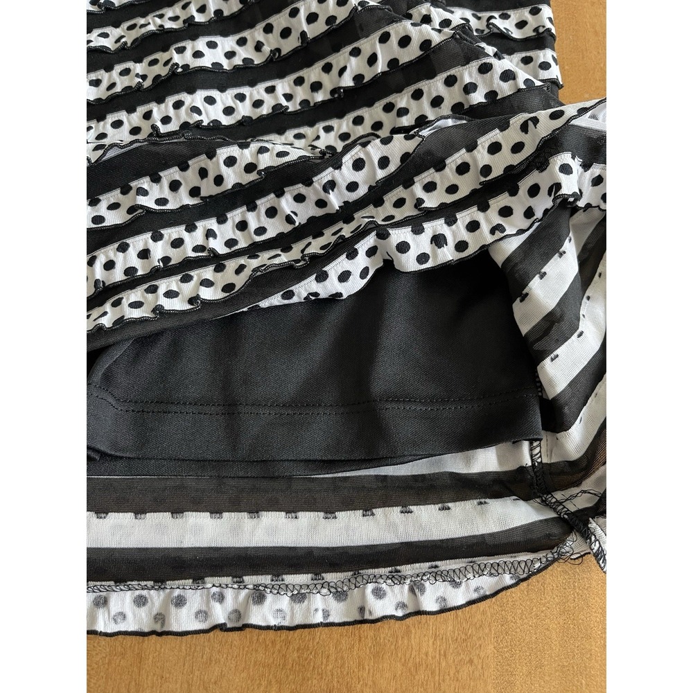 Ronni Nicole Women's Empire Waist Dress Short Sleeve B&W Sz 8 Ruffle Polka Dot - Picture 7 of 13